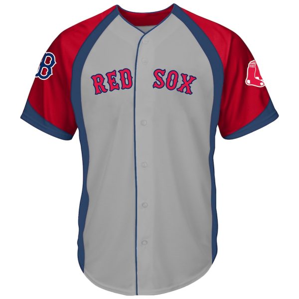 Boston Red Sox Big & Tall Colorblock Full-Button Jersey – Gray/Navy –