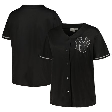 New York Yankees Women’s Plus Size Pop Fashion Button-Up Jersey – Black/Navy –