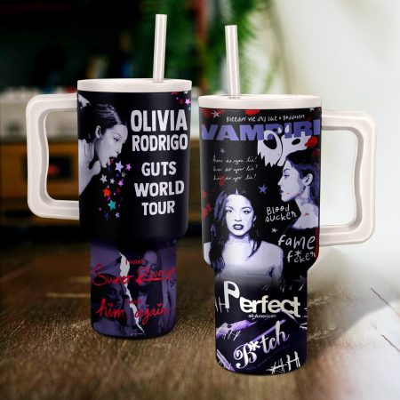 Olivia Rodrigo Guts World Tour Music Custom Quencher Stainless Steel Custom Quencher 30oz or 40oz Stainless Steel Tumbler With Handle HG With Handle