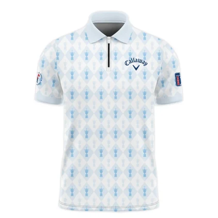 PGA Tour 124th U.S. Open Pinehurst Callaway Zipper Polo Shirt Sports Pattern Cup Color Light Blue Zipper Polo Shirt For Men