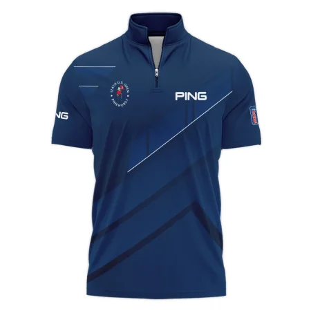 Ping 124th U.S. Open Pinehurst Blue Gradient With White Straight Line Style Classic, Short Sleeve Polo Shirts Quarter-Zip Casual Slim Fit Mock Neck Basic