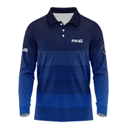 Ping 124th U.S. Open Pinehurst Long Polo Shirt Sports Dark Blue Gradient Striped Pattern All Over Print Long Polo Shirt For Men