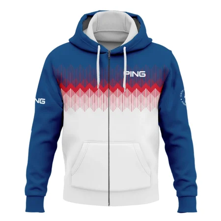Ping 124th U.S. Open Pinehurst Zipper Hoodie Shirt Blue Red Fabric Pattern Golf Zipper Hoodie Shirt