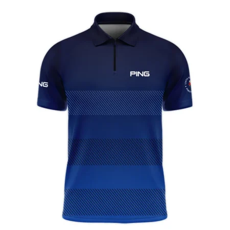 Ping 124th U.S. Open Pinehurst Zipper Polo Shirt Sports Dark Blue Gradient Striped Pattern All Over Print Zipper Polo Shirt For Men