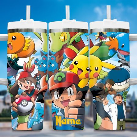 Pokemon Cartoon Custom Stanley Quencher 30oz or 40oz Stainless Steel Tumbler With Handle HG With Handle