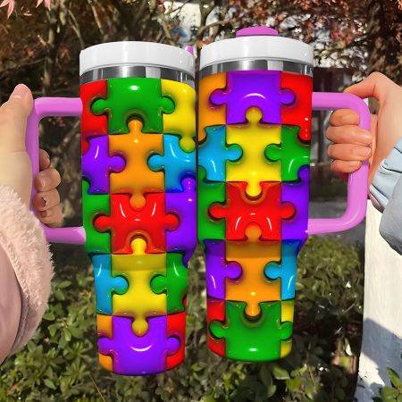 Puffy Puzzle Custom  Quencher 40oz Stainless Steel Tumbler HG With Handle
