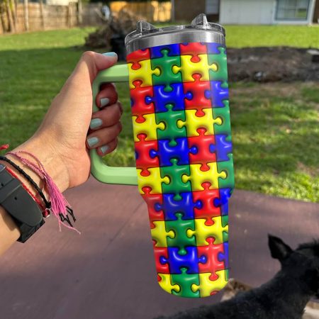 Puzzle Piece Parade Custom  Quencher 30oz or 40oz Stainless Steel  Tumbler HG With Handle
