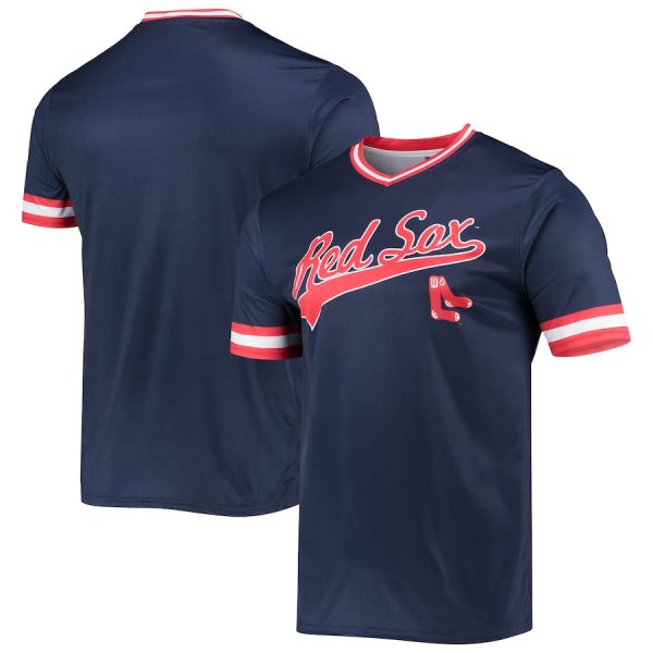 Boston Red Sox Stitches Cooperstown Collection V-Neck Team Color Jersey – Navy/Red –