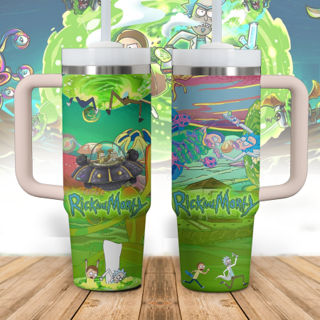 Rick And Morty TV Series Custom Stanley Quencher  30oz or 40oz Stainless Steel Tumbler With Handle HG Stainless Steel Tumbler With Handle