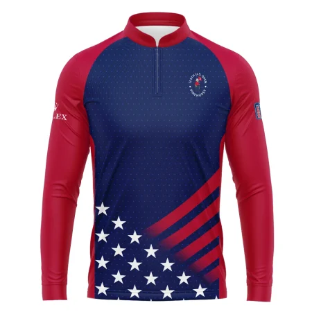 Rolex 124th U.S. Open Pinehurst Star White Dark Blue Red Background Mandarin collar Quater-Zip Long Sleeve