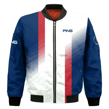 Sport Ping 124th U.S. Open Pinehurst Golf Bomber Jacket Blue Red Striped Pattern White All Over Print Bomber Jacket