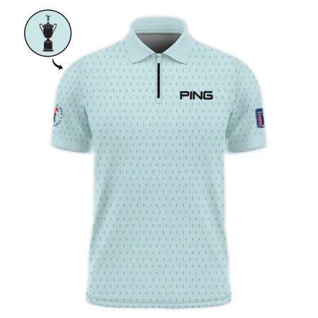 Sports 124th U.S. Open Ping Pinehurst Zipper Polo Shirt Cup Pattern Pastel Green All Over Print Zipper Polo Shirt For Men