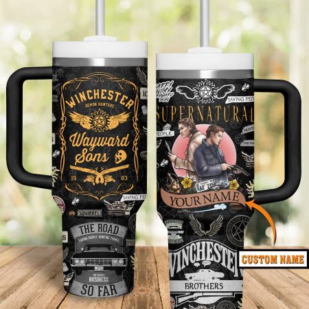 Supernatural Winchester Brothers TV Series  Custom Quencher 30oz or 40oz Stainless Steel Tumbler With Handle HG
