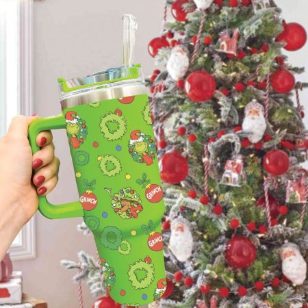The Grinch Cartoon Custom Stanley Quencher 30oz or 30oz or 40oz Stainless Steel Tumbler With Handle HG With Handle HG