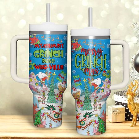 The Grinch Christmas Cartoon Custom Stanley Quencher 30oz or 40oz Stainless Steel Tumbler With Handle HG With Handle