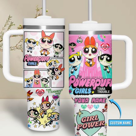 The Powerpuff Girls Cartoon Custom  Quencher 40oz Stainless Steel Tumbler HG With Handle