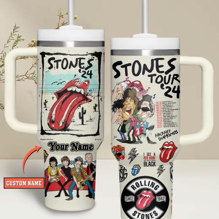 The Rolling Stones Music Custom  Quencher 40oz Stainless Steel Tumbler HG With Handle