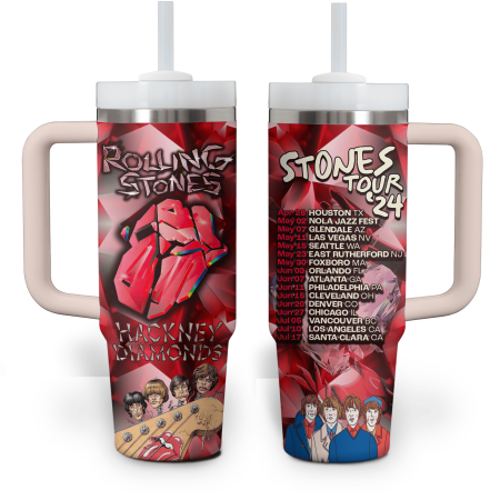 The Rolling Stones Music Custom Stanley Quencher 30oz or 40oz Stainless Steel Tumbler With Handle HG