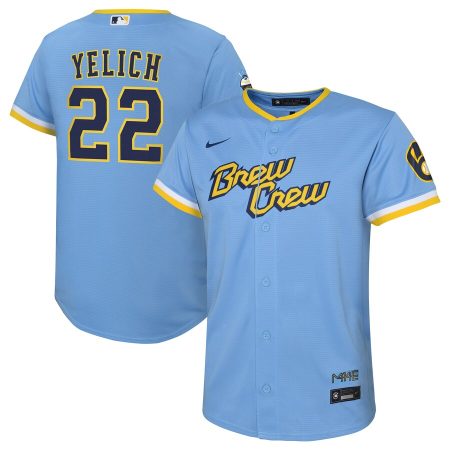 Christian Yelich Milwaukee Brewers Nike Toddler City Connect Replica Player Jersey – Powder Blue –