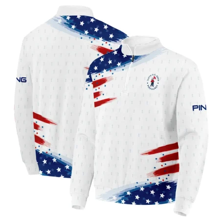 Tournament 124th U.S. Open Pinehurst Ping Quarter-Zip Jacket Flag American White And Blue All Over Print Quarter-Zip Jacket