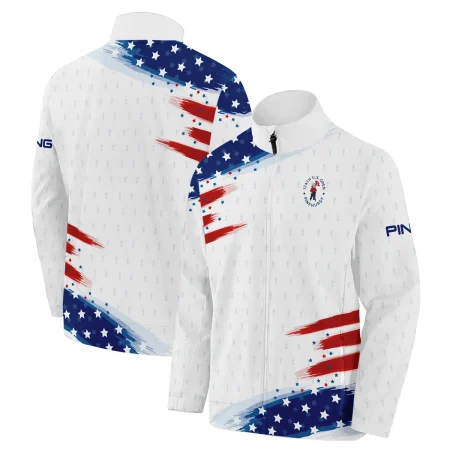 Tournament 124th U.S. Open Pinehurst Ping Stand Colar Jacket Flag American White And Blue All Over Print Stand Colar Jacket