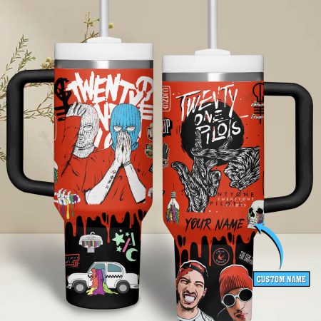 Twenty One Pilots Music Custom  Quencher 40oz Stainless Steel Tumbler HG With Handle