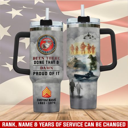 United States Marine Corps Custom  Quencher 30oz or 40oz Stainless Steel  Tumbler HG With Handle