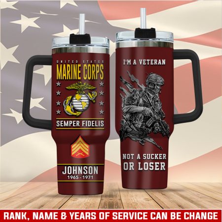 United States Marine Corps Custom  Quencher 30oz or 40oz Stainless Steel  Tumbler HG With Handle
