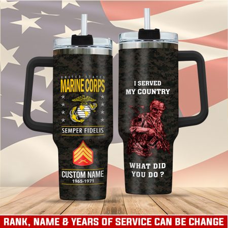 United States Marine Corps Custom  Quencher 30oz or 40oz Stainless Steel  Tumbler HG With Handle