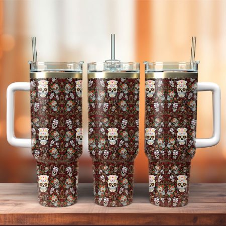 Vintage Skull Nurse Custom Stanley Cup 40 oz 30 oz Tumbler With Handle HG