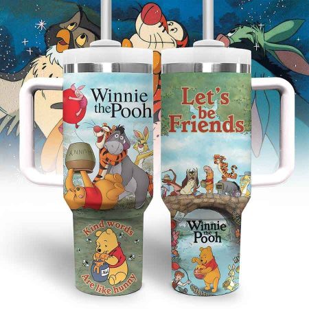 Winnie The Pooh Cartoon Custom Quencher Stainless Steel Custom Quencher 30oz or 40oz Stainless Steel Tumbler With Handle HG