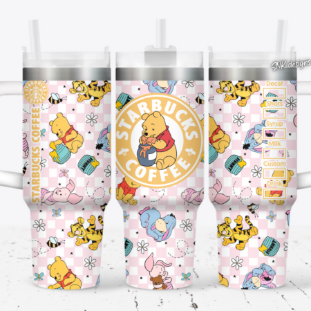 Winnie The Pooh Cartoon Custom  Quencher 40oz Stainless Steel Tumbler HG With Handle
