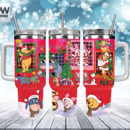 Winnie The Pooh Christmas Cartoon Custom  Quencher 40oz Stainless Steel Tumbler HG