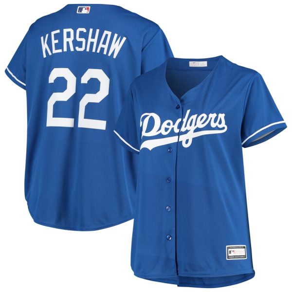 Clayton Kershaw Los Angeles Dodgers Women’s Plus Size Replica Player Jersey – Royal –