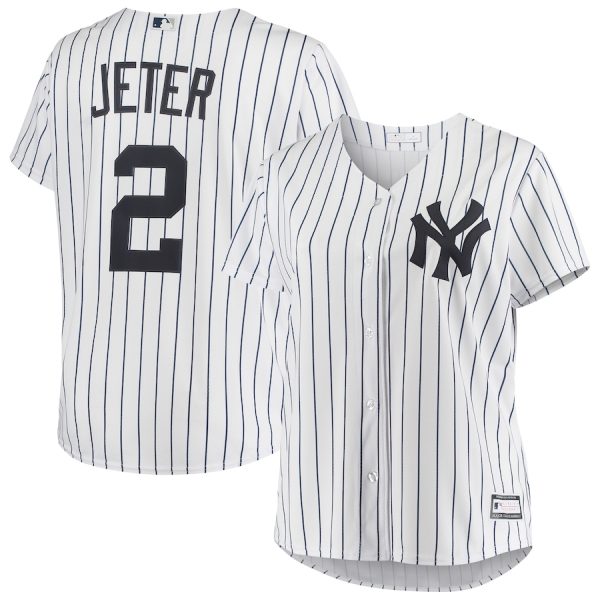 Derek Jeter New York Yankees Women’s Plus Size Replica Player Jersey – White –