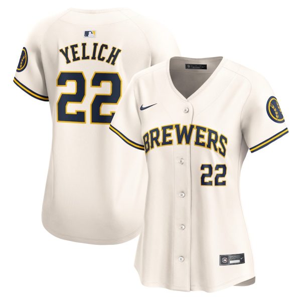 Christian Yelich Milwaukee Brewers Nike Women’s Home Limited Player Jersey – Cream –