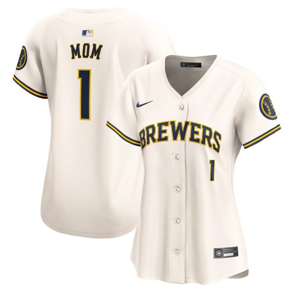 Milwaukee Brewers Nike Women’s #1 Mom Home Limited Jersey – Cream –
