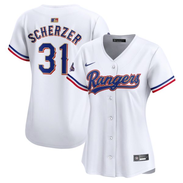 Max Scherzer Texas Rangers Nike Women’s 2024 Gold Collection Limited Player Jersey – White –