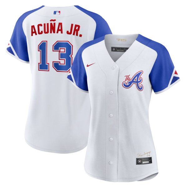 Ronald Acuña Jr. Atlanta Braves Nike Women’s City Connect Replica Player Jersey – White –