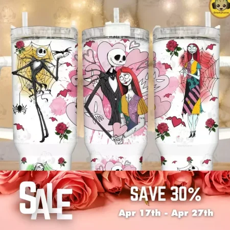 Jack and Sally Nightmare Before Christmas Valentine Gift for Her, Him on Birthday Xmas 30oz or 40oz Tumbler LN
