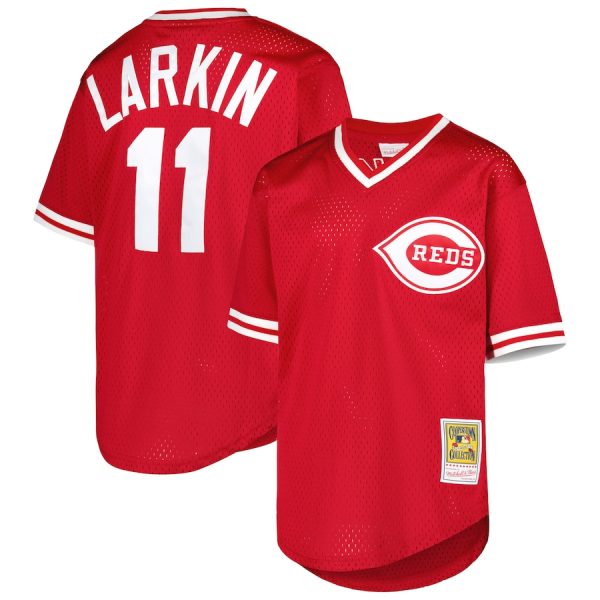 Barry Larkin Cincinnati Reds Mitchell & Ness Youth Cooperstown Collection Mesh Batting Practice Jersey – Red –