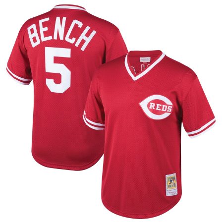 Johnny Bench Cincinnati Reds Mitchell & Ness Youth Cooperstown Collection Mesh Batting Practice Jersey – Red –
