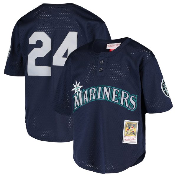 Ken Griffey Jr. Seattle Mariners Mitchell & Ness Youth Cooperstown Collection Mesh Batting Practice Jersey – Navy –