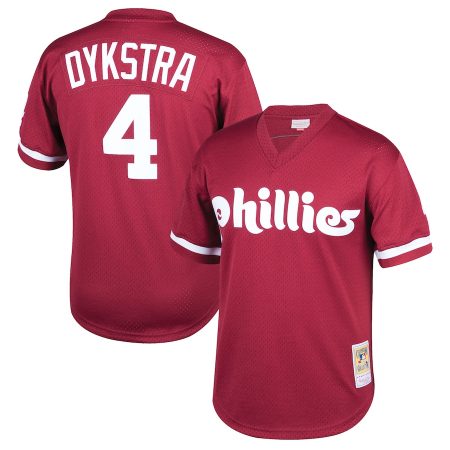 Lenny Dykstra Philadelphia Phillies Mitchell & Ness Youth Cooperstown Collection Mesh Batting Practice Jersey – Burgundy –