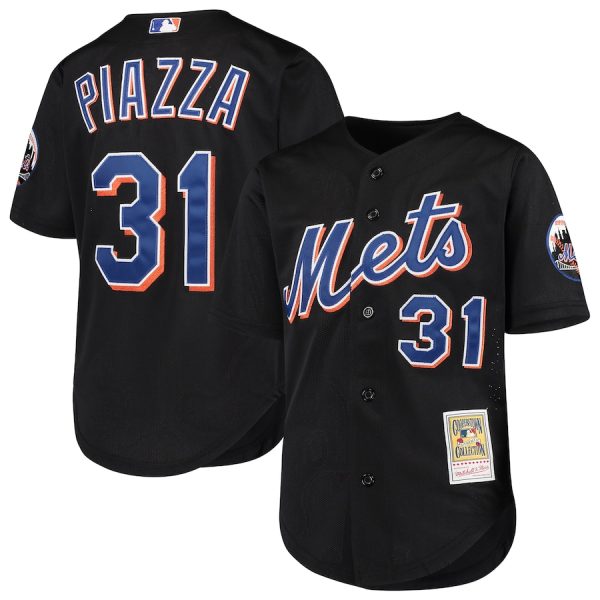 Mike Piazza New York Mets Mitchell & Ness Youth Cooperstown Collection Mesh Batting Practice Jersey – Black –