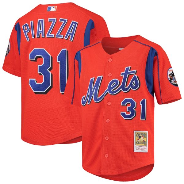 Mike Piazza New York Mets Mitchell & Ness Youth Cooperstown Collection Mesh Batting Practice Jersey – Orange –