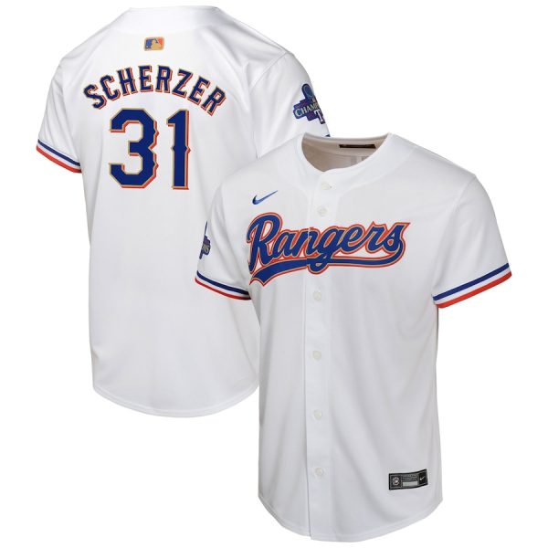 Max Scherzer Texas Rangers Nike Youth 2024 Gold Collection Limited Player Jersey – White –