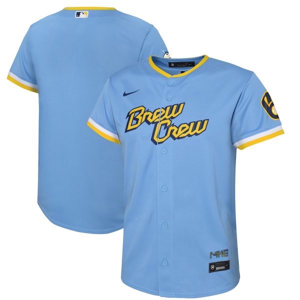 Milwaukee Brewers Nike Youth City Connect Replica Team Jersey – Powder Blue –