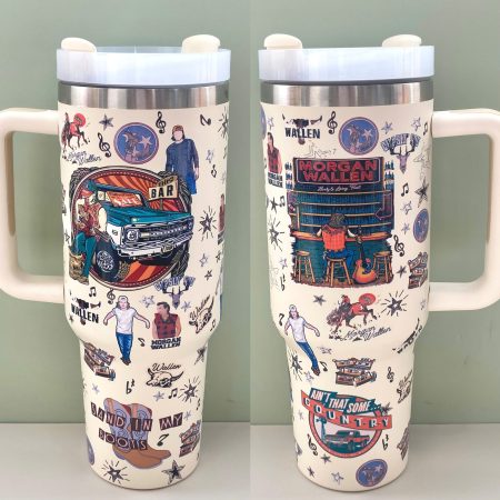 Morgan Wallen Art Vintage White 30oz or 40oz Stainless Steel Tumbler With Handle QDH