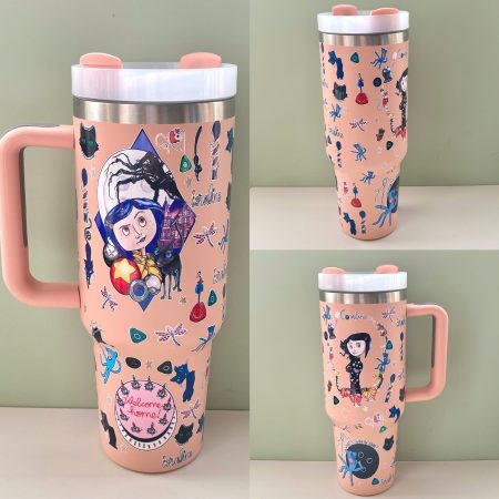 Coraline Cartoon Custom Stanley Quencher 30oz or 40oz Stainless Steel Tumbler With Handle HG With Handle